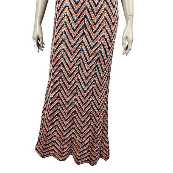 Zara Knit Multicolor Chevron Maxi zigzag Dress Sleeveless Crochet Style Size M ( - Picture 3 of 14